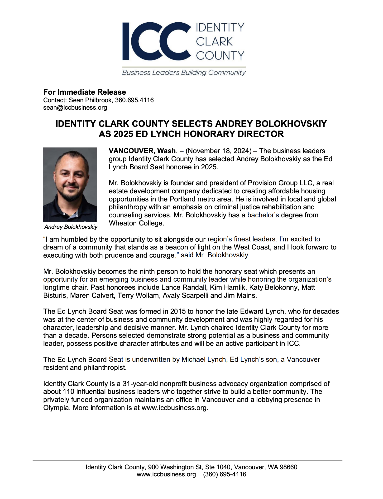 Identity Clark County Selects Andrey Bolokhovskiy as 2025 Ed Lynch Honorary Director